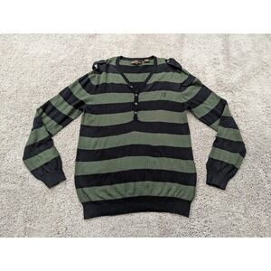 Ben Sherman Pullover Mens Large Sweater Henley Long Sleeve Striped Green‎